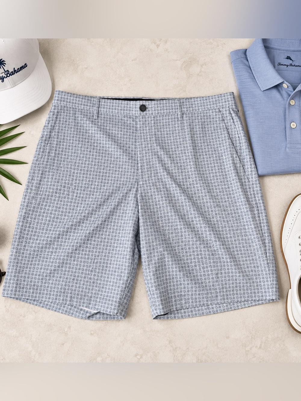Tommy Bahama Geo Ace Shot Golf Shorts Mens 40 Gray Argent Stretch NWT 9”